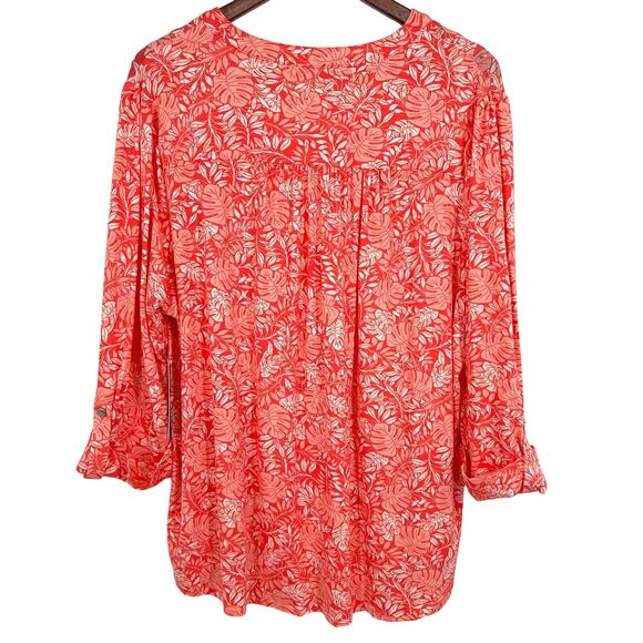 NEW NWT Kim Rogers Plus Size 1X Pink Stretchy Tropical Blouse Shirt Top Beach - Picture 10 of 10